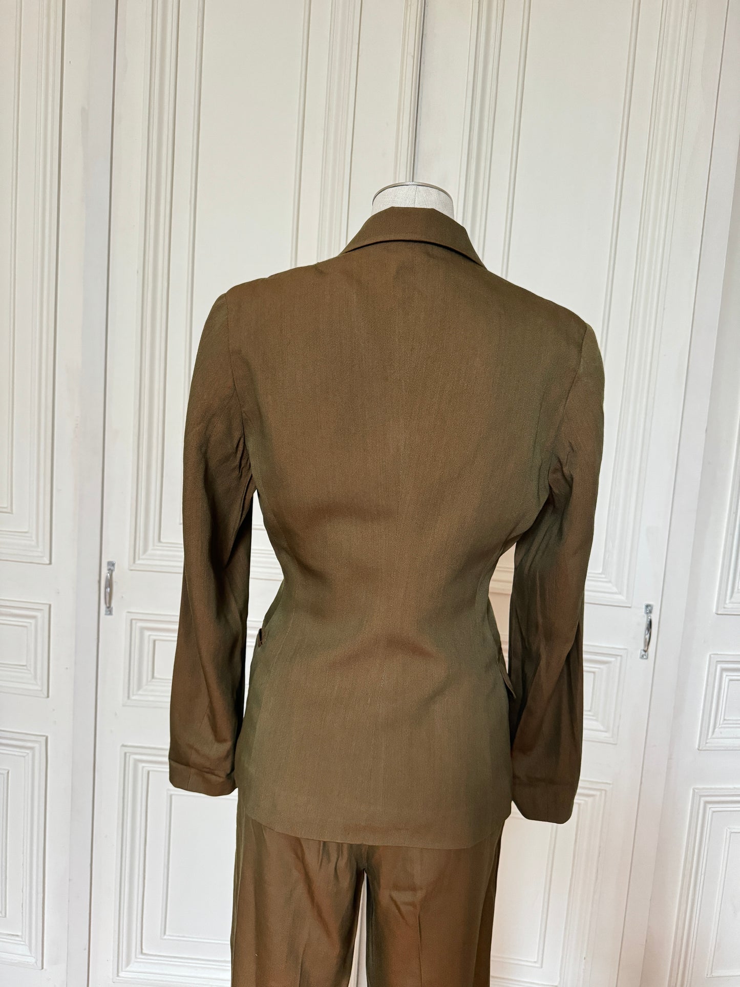 Jean Paul Gaultier 1980s Iridescent Linen Cotton Pants Suit Size XS / 34