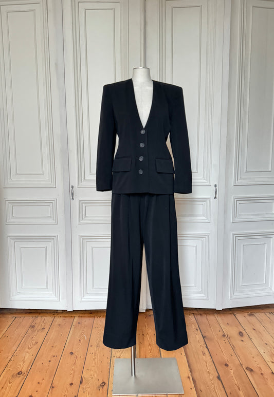 1980s Black Wool Pants Suit Size IT 40 EU 36