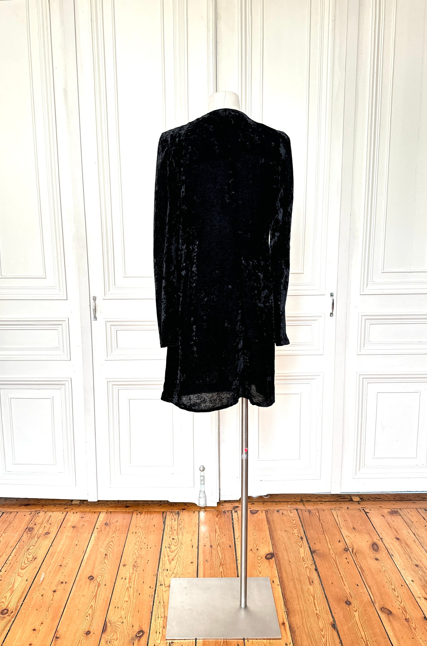 1990s Black Velvet Longsleeve Wrap Dress