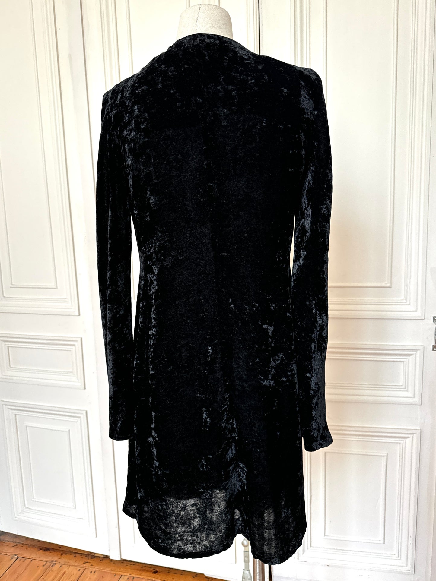 1990s Black Velvet Longsleeve Wrap Dress
