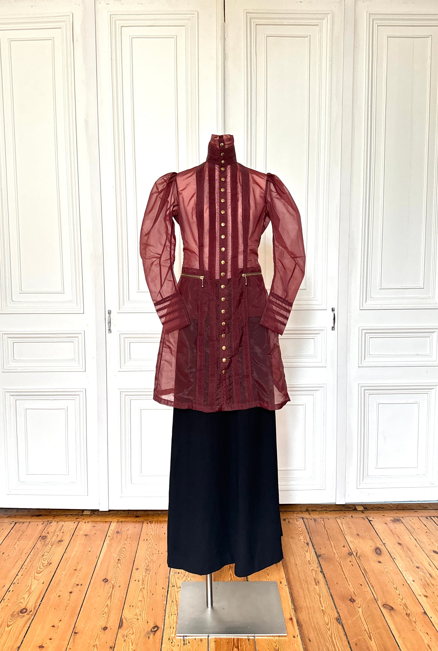 1990s Burgundy Victorian Gazar Silk Coat