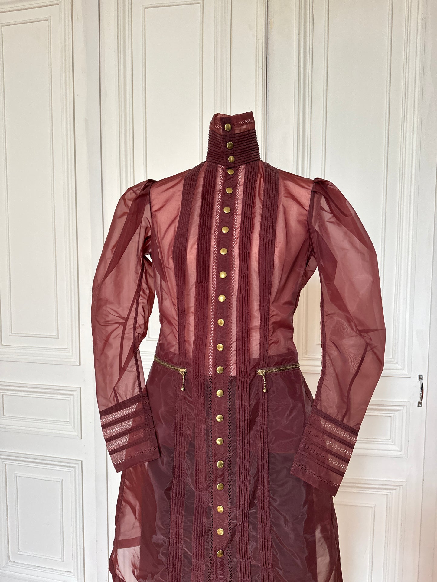 1990s Burgundy Victorian Gazar Silk Coat