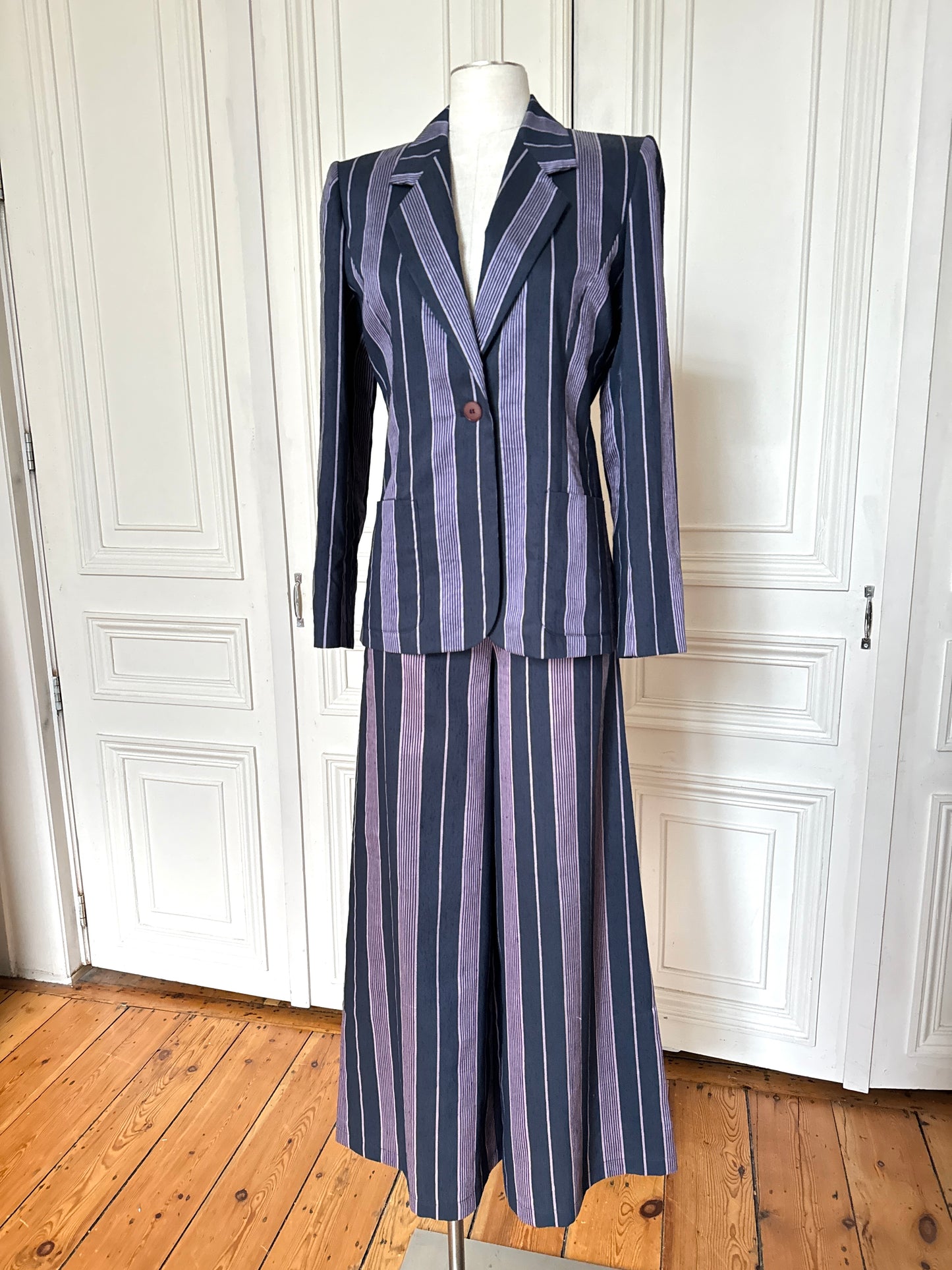1990s Striped Linen Pants Suit
