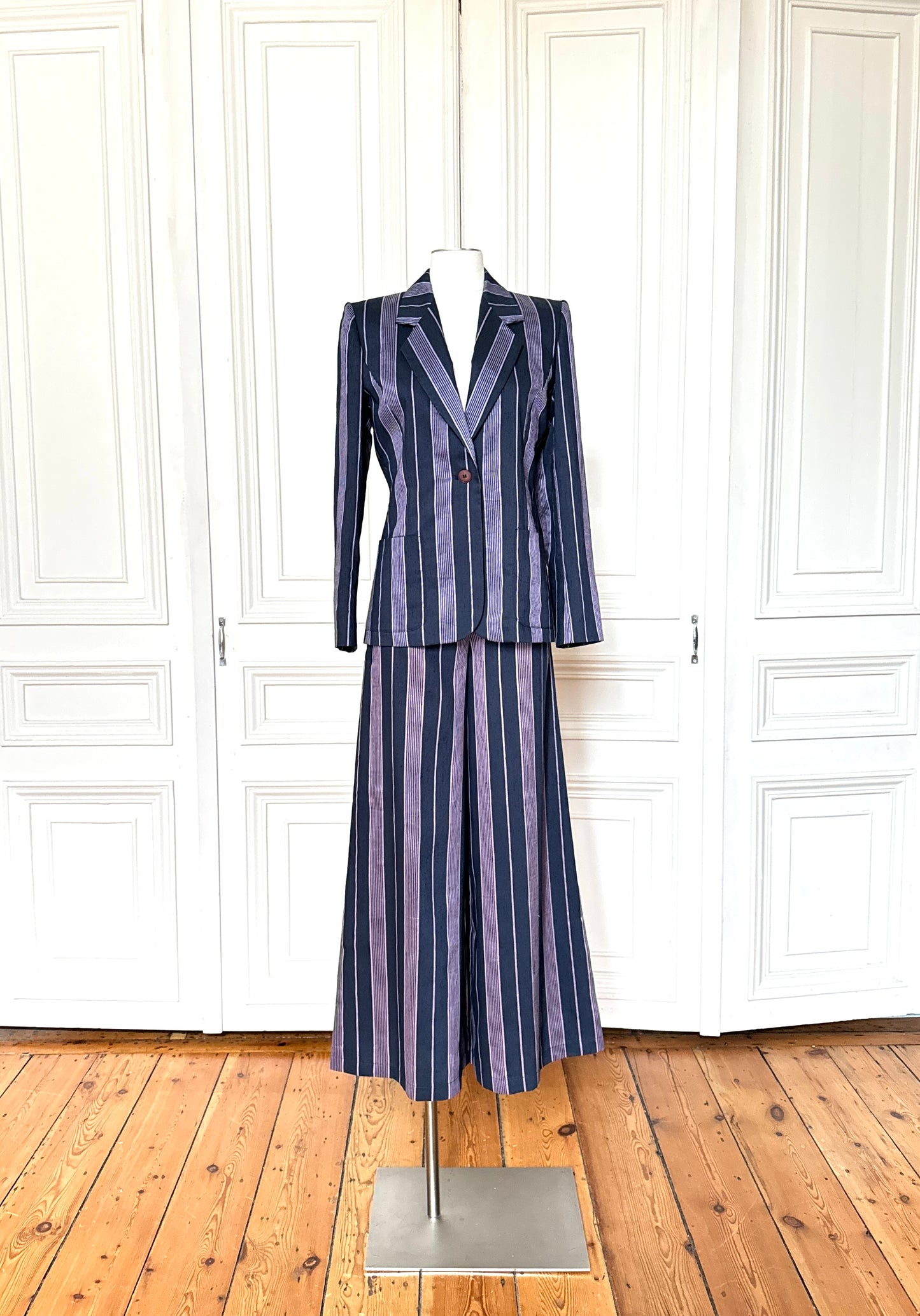 1990s Striped Linen Pants Suit