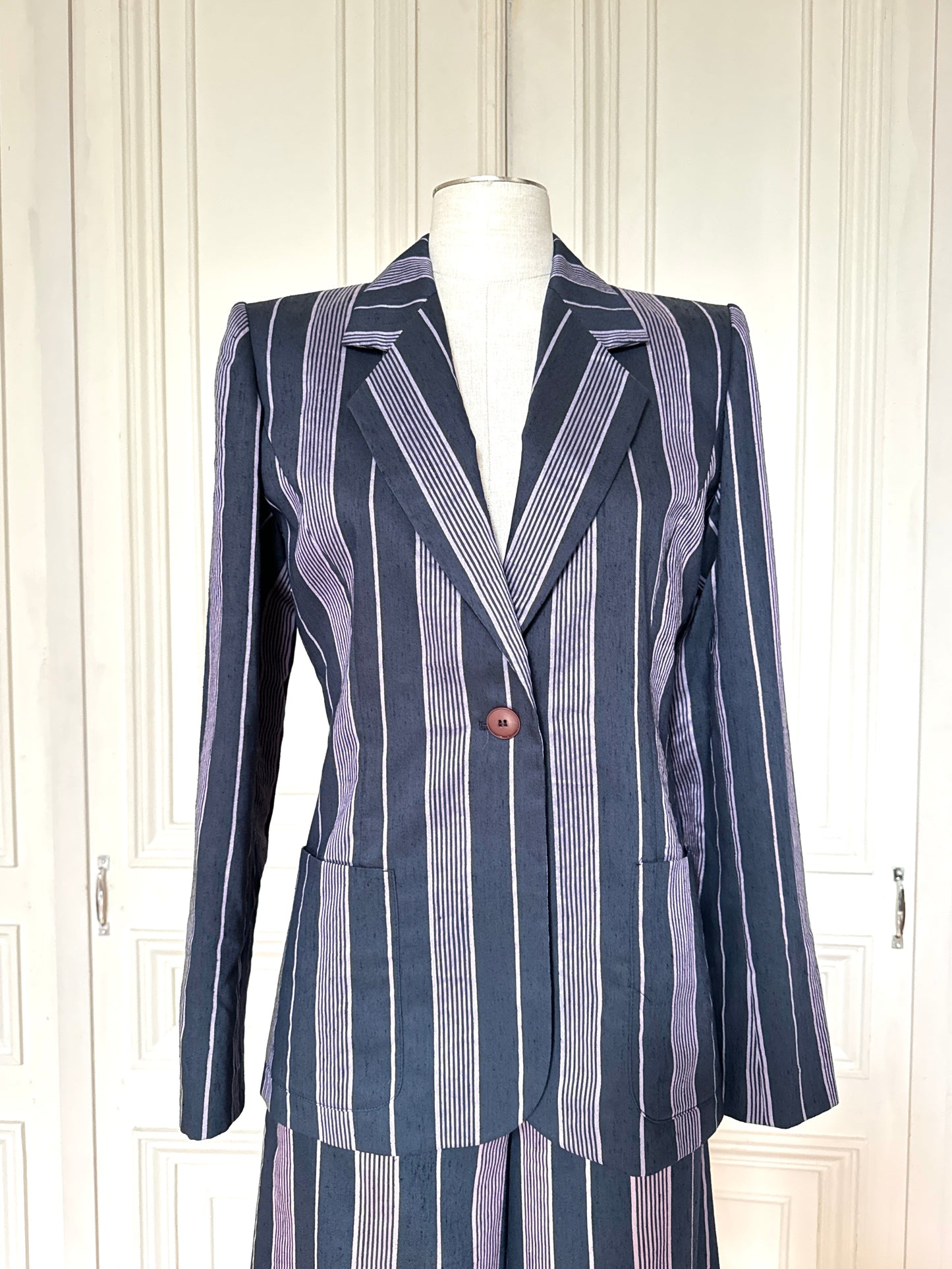 1990s Striped Linen Pants Suit