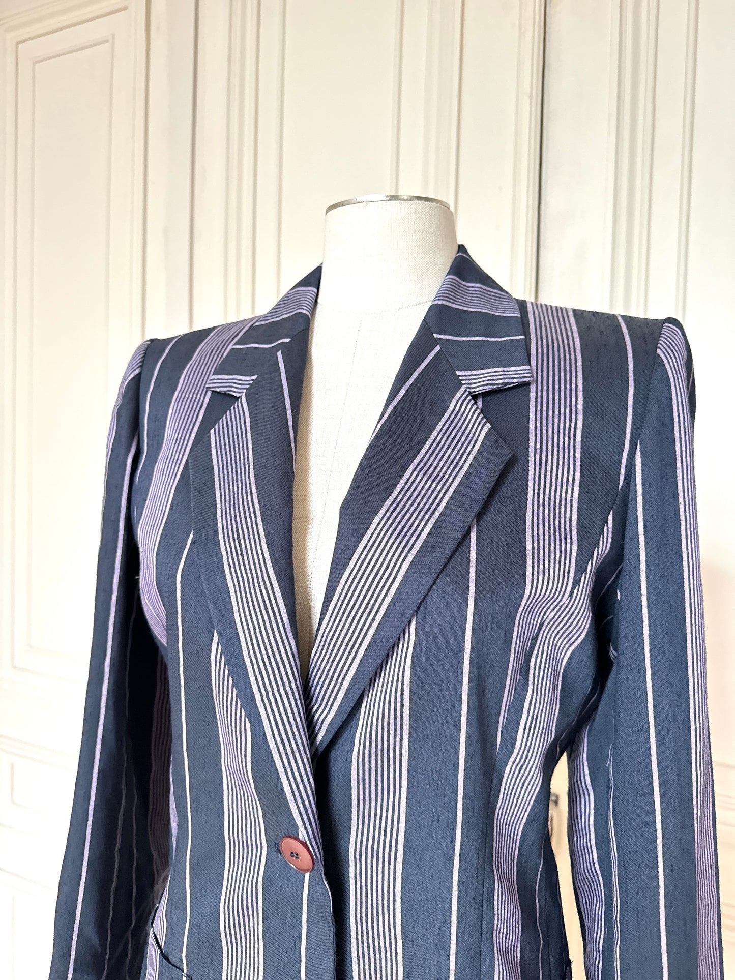 1990s Striped Linen Pants Suit