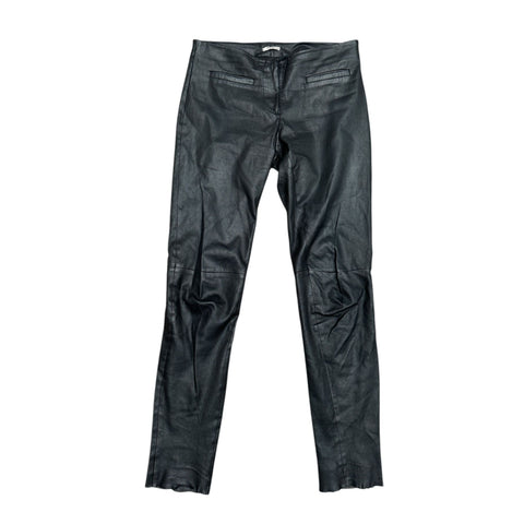 Black Leather Slim Fit Biker Pants Low Rise