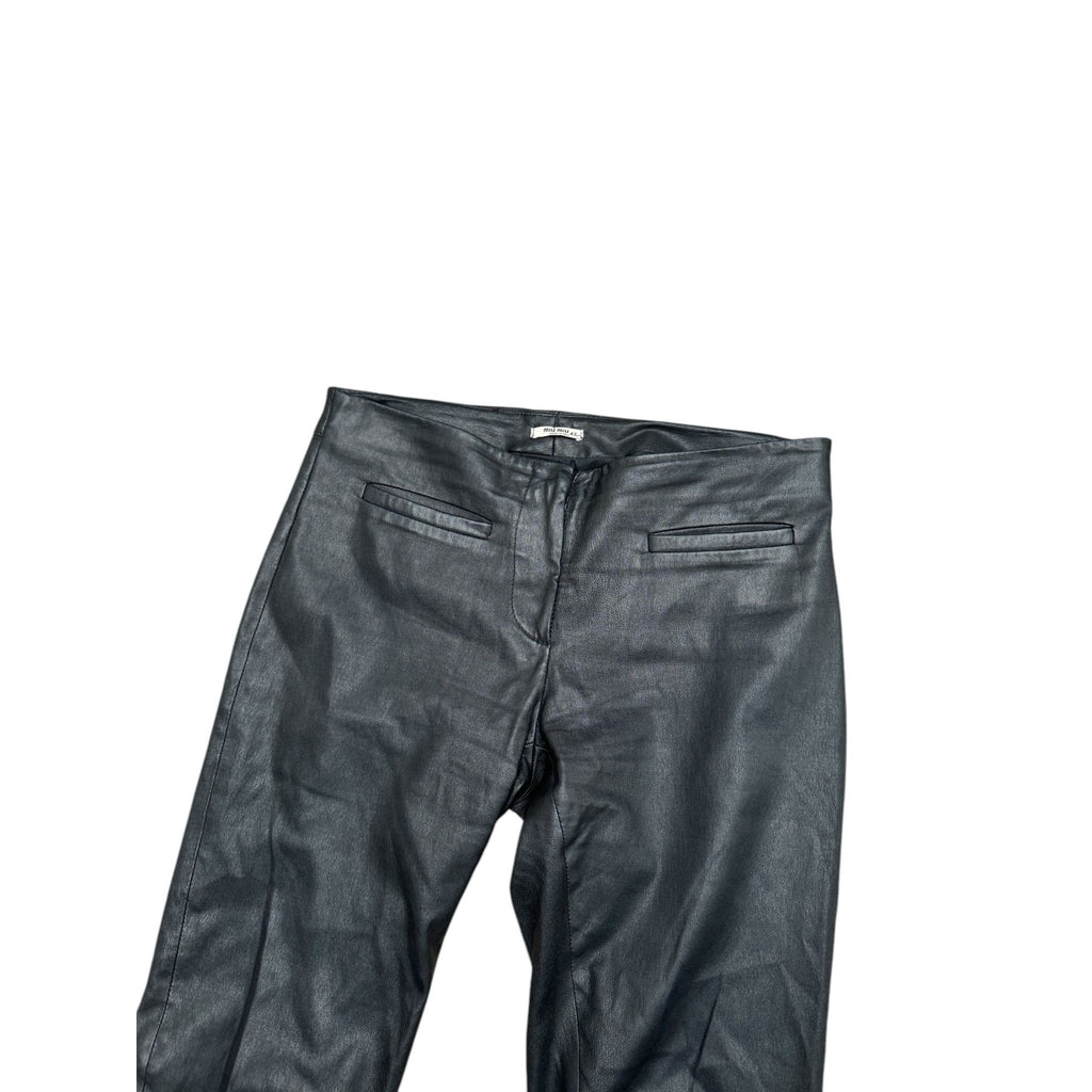 Black Leather Slim Fit Biker Pants Low Rise