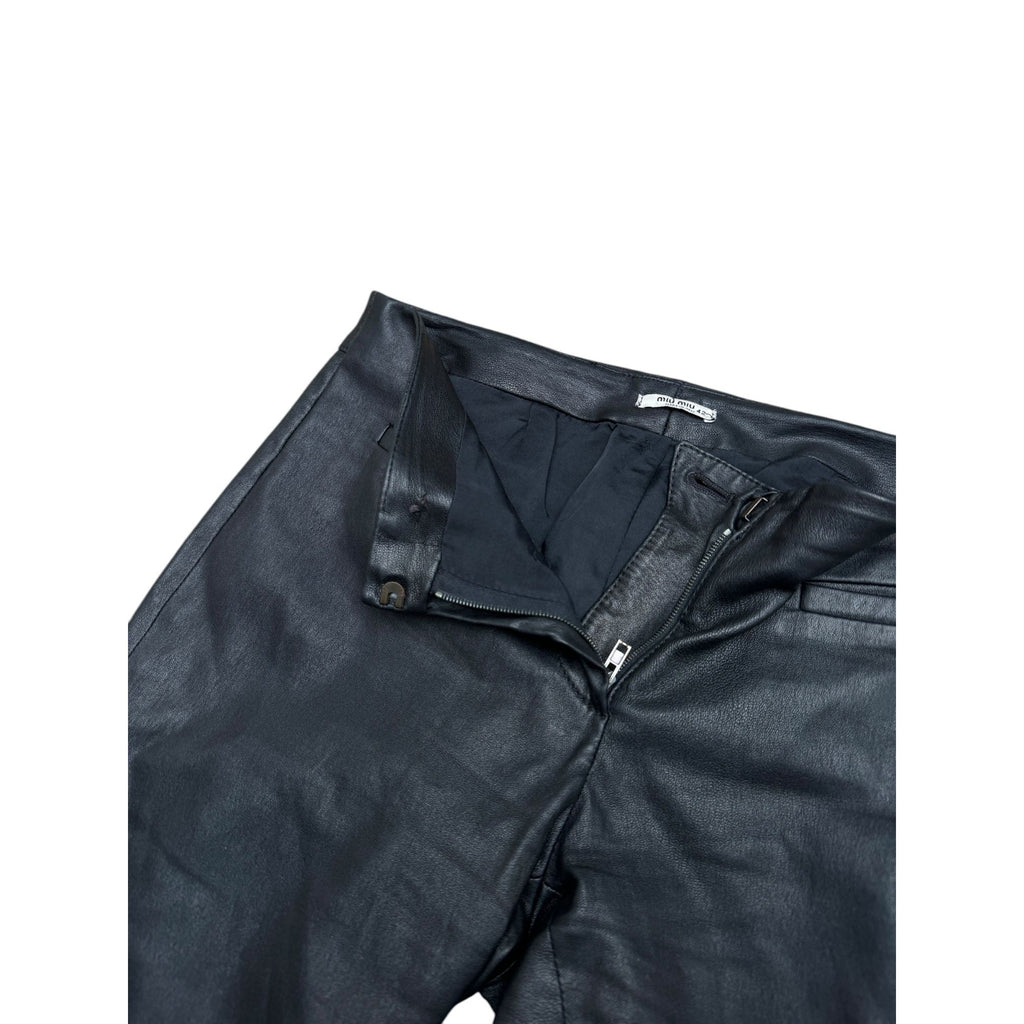 Black Leather Slim Fit Biker Pants Low Rise