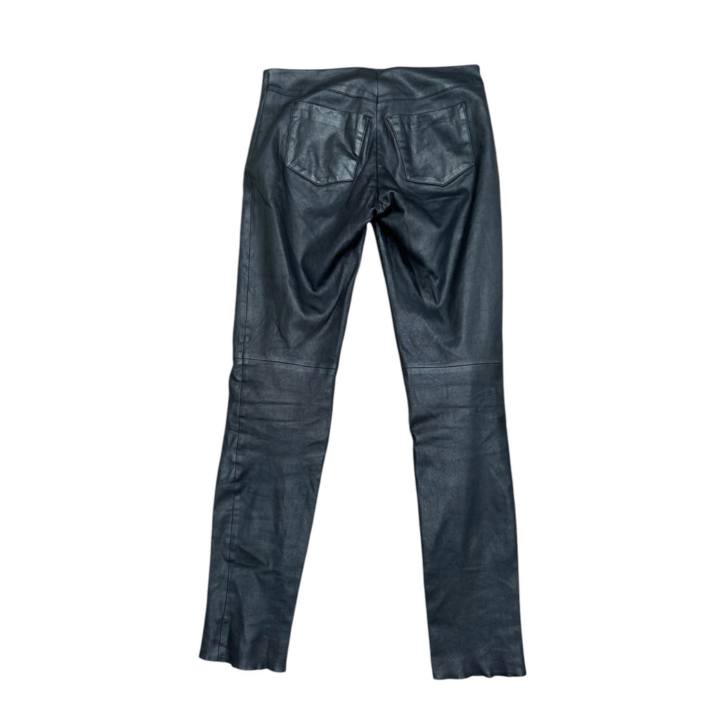 Black Leather Slim Fit Biker Pants Low Rise