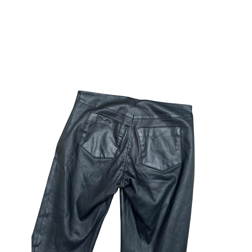 Black Leather Slim Fit Biker Pants Low Rise