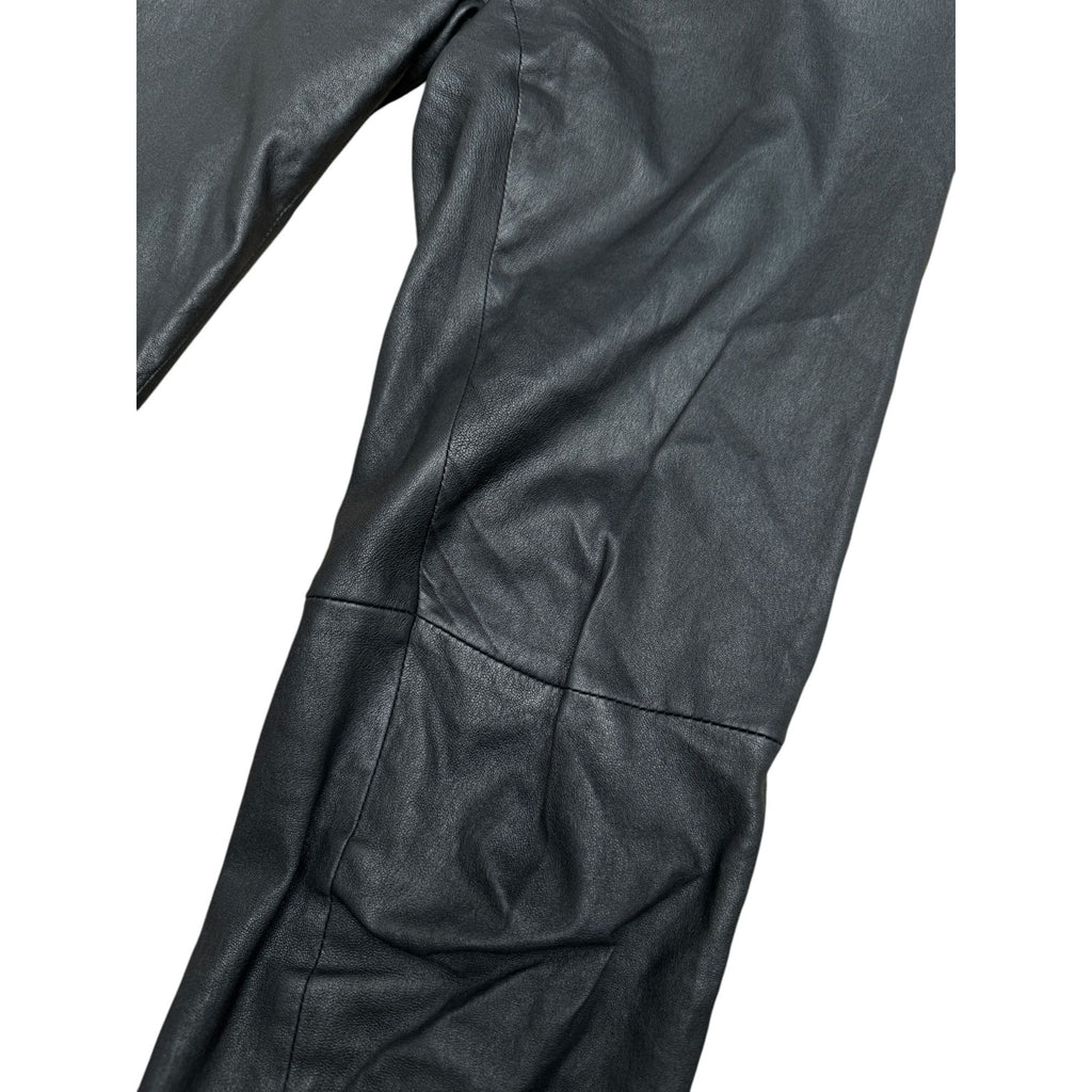 Black Leather Slim Fit Biker Pants Low Rise