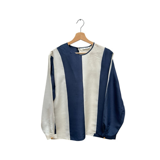 Vintage Navy & White Striped Silk Blouse