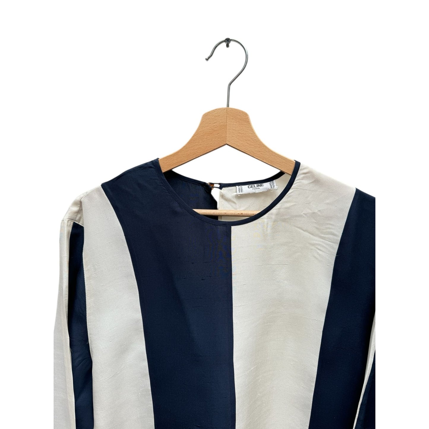 Vintage Navy & White Striped Silk Blouse