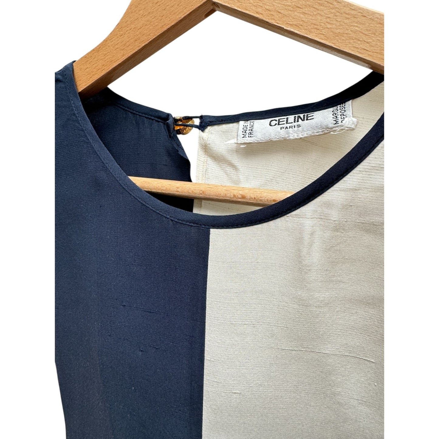 Vintage Navy & White Striped Silk Blouse