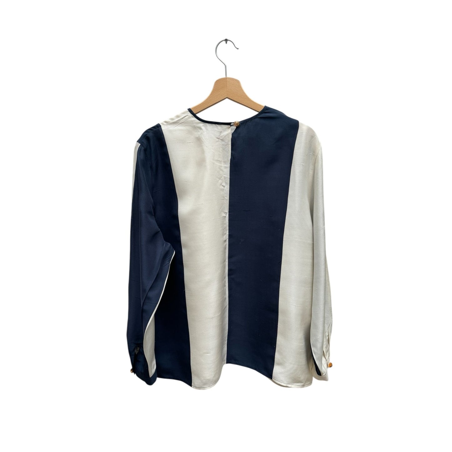 Vintage Navy & White Striped Silk Blouse