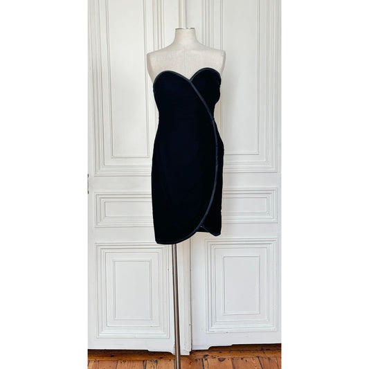 FW 1984–1985 Haute Couture Black Velvet Bustier Dress