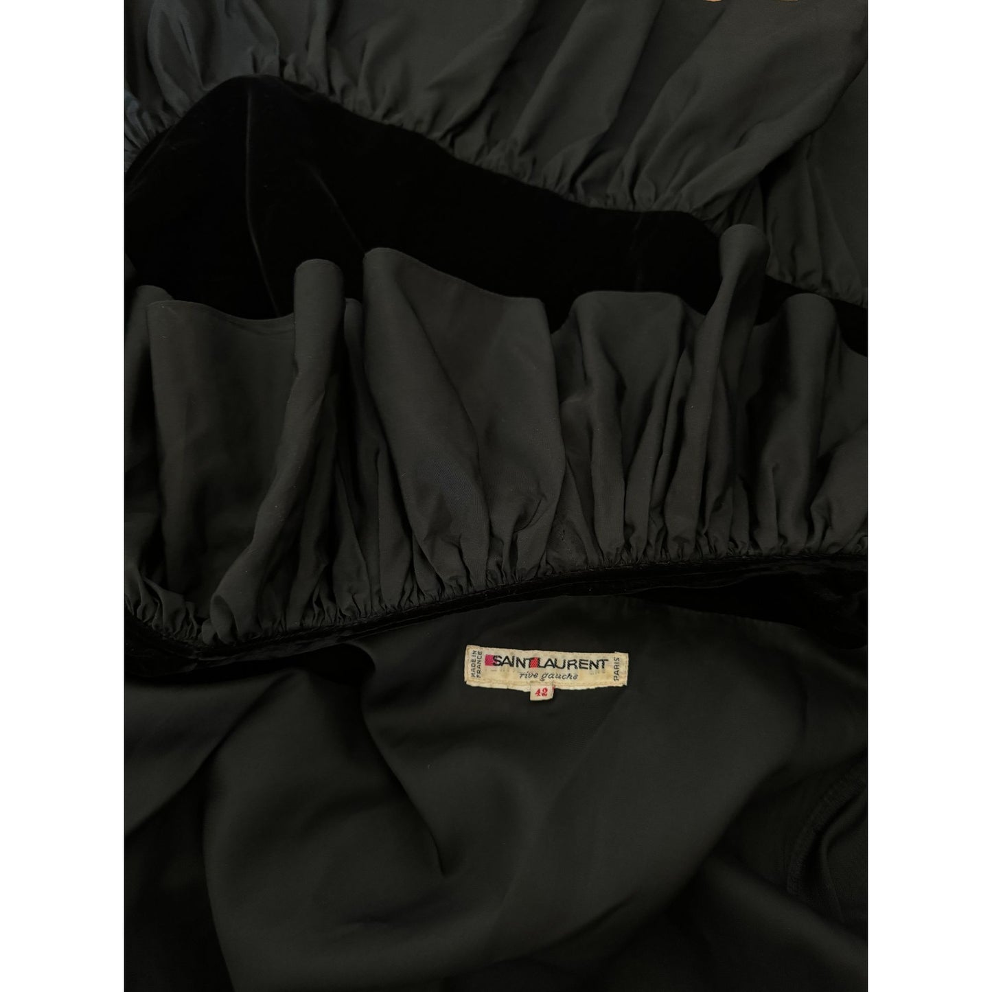 Fall 1984 Runway Silk Taffeta Ruffle &amp; Velvet Dress