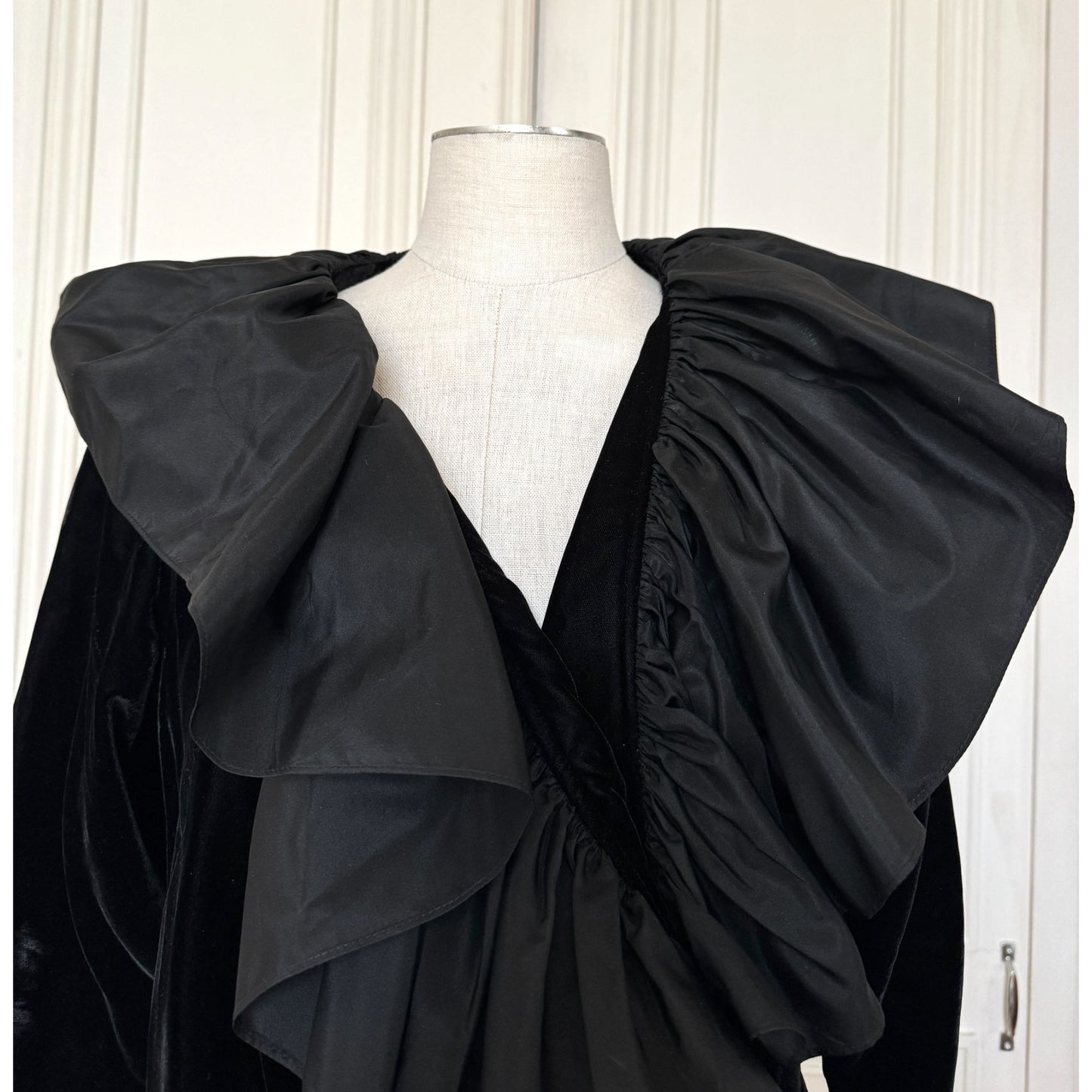 Fall 1984 Runway Silk Taffeta Ruffle &amp; Velvet Dress