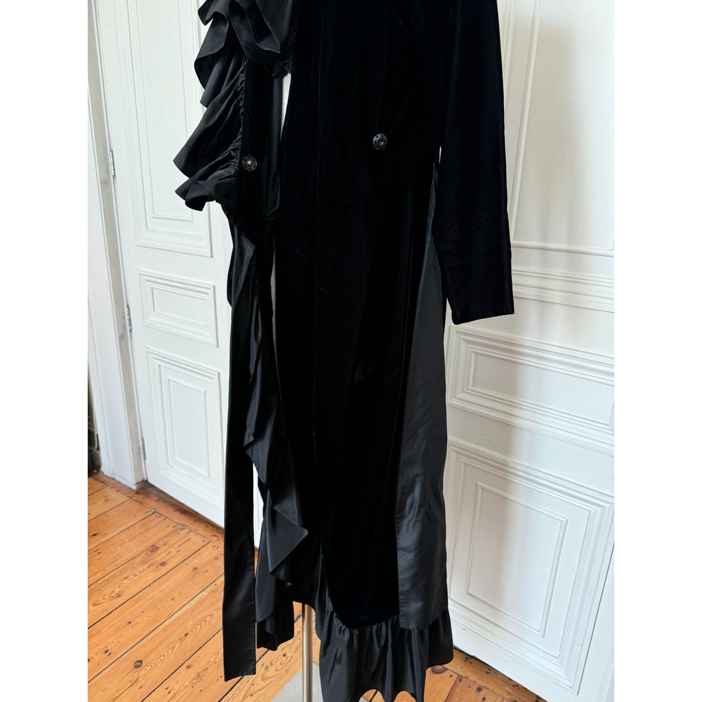 Fall 1984 Runway Silk Taffeta Ruffle &amp; Velvet Dress