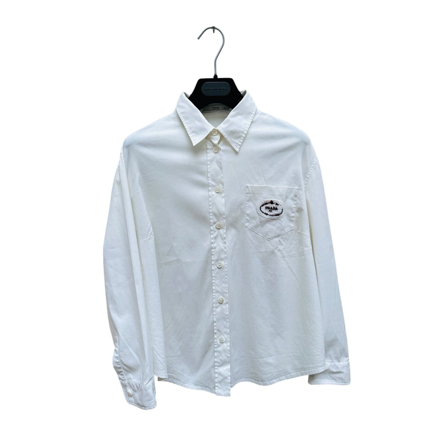 White Shirt Blurry embroidered patch Prada