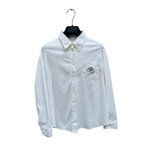 White Shirt Blurry embroidered patch Prada