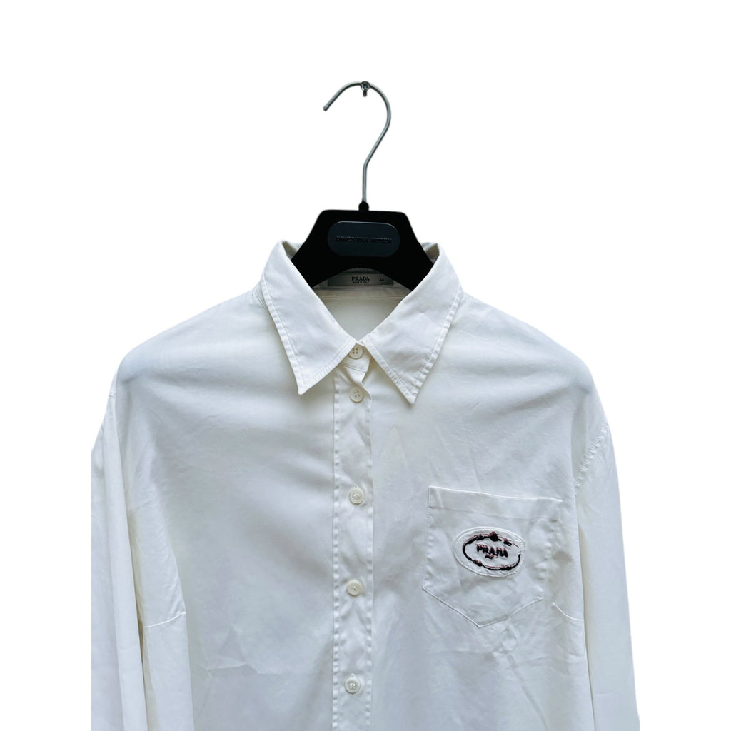 White Shirt Blurry embroidered patch Prada