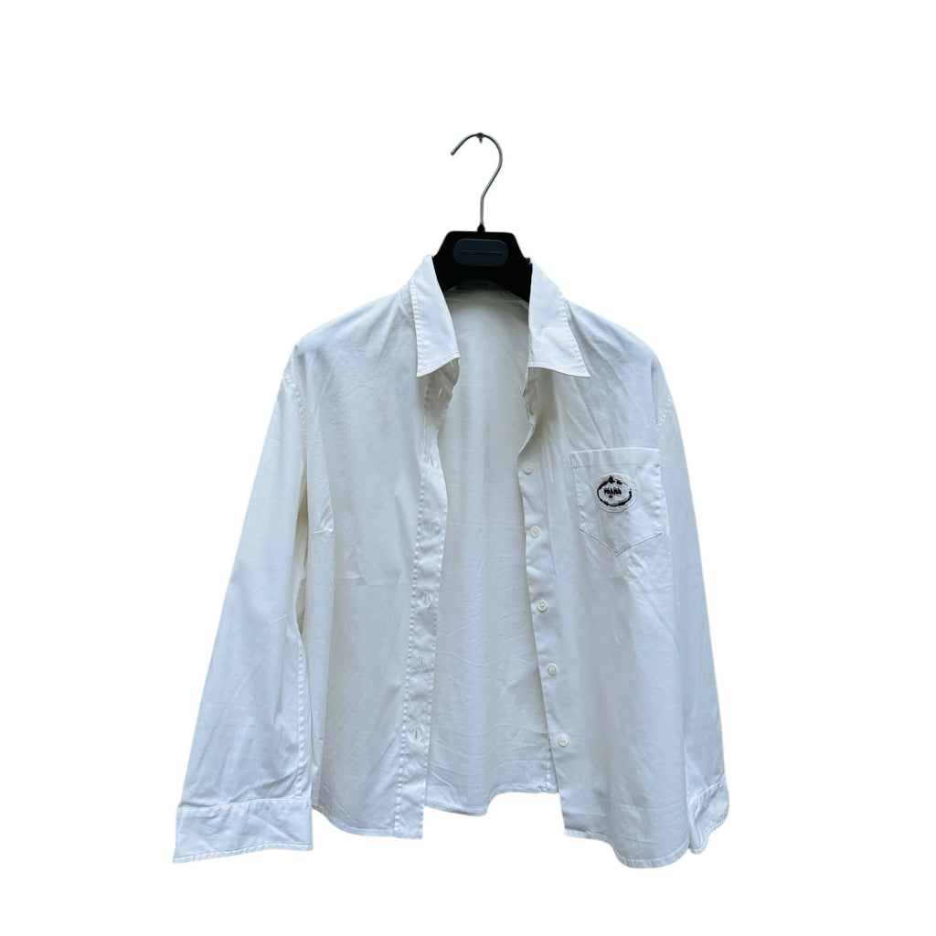 White Shirt Blurry embroidered patch Prada