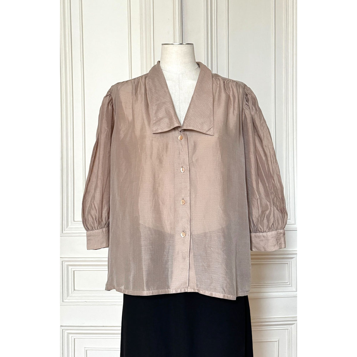 Vintage Taupe Raw Silk Blouse