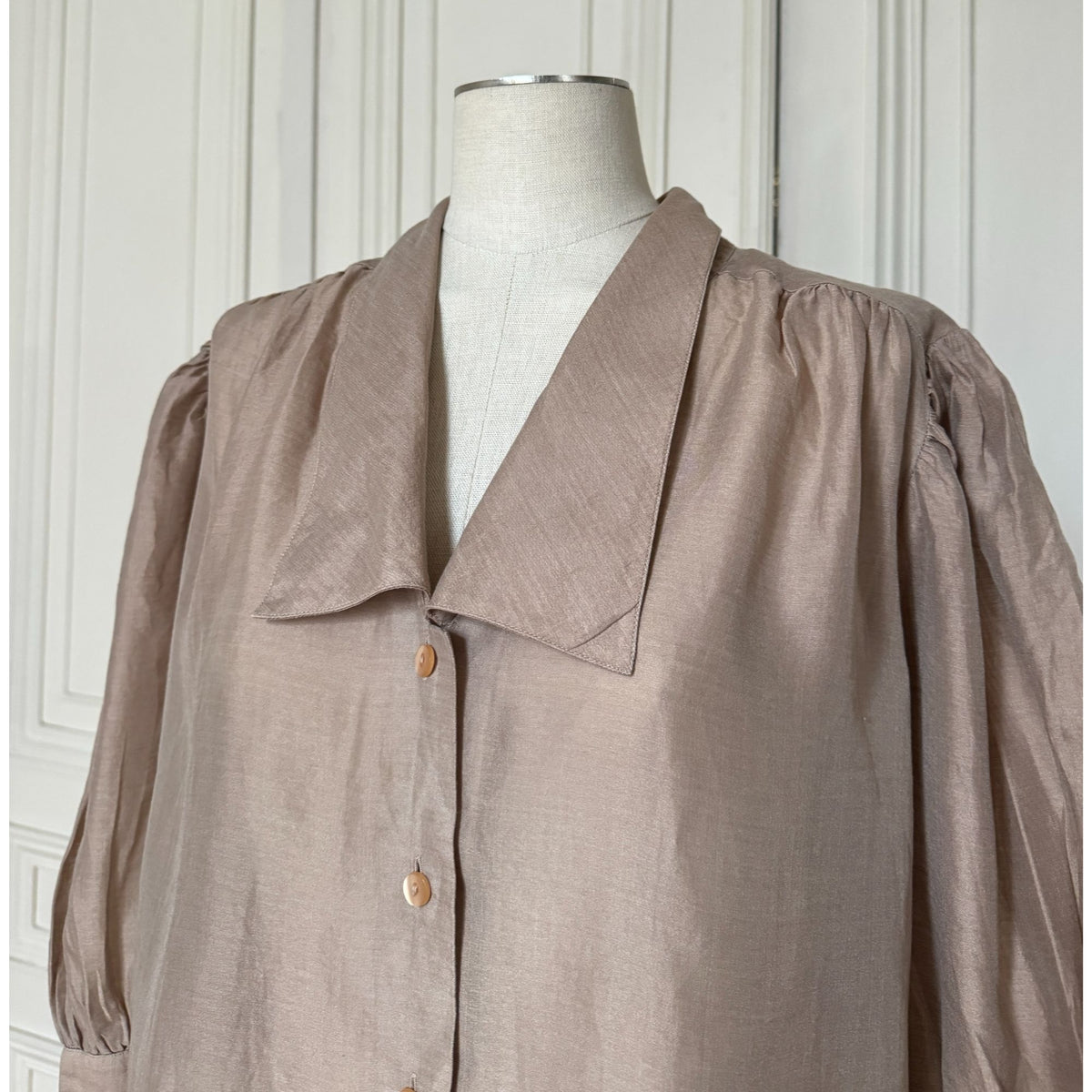 Vintage Taupe Raw Silk Blouse