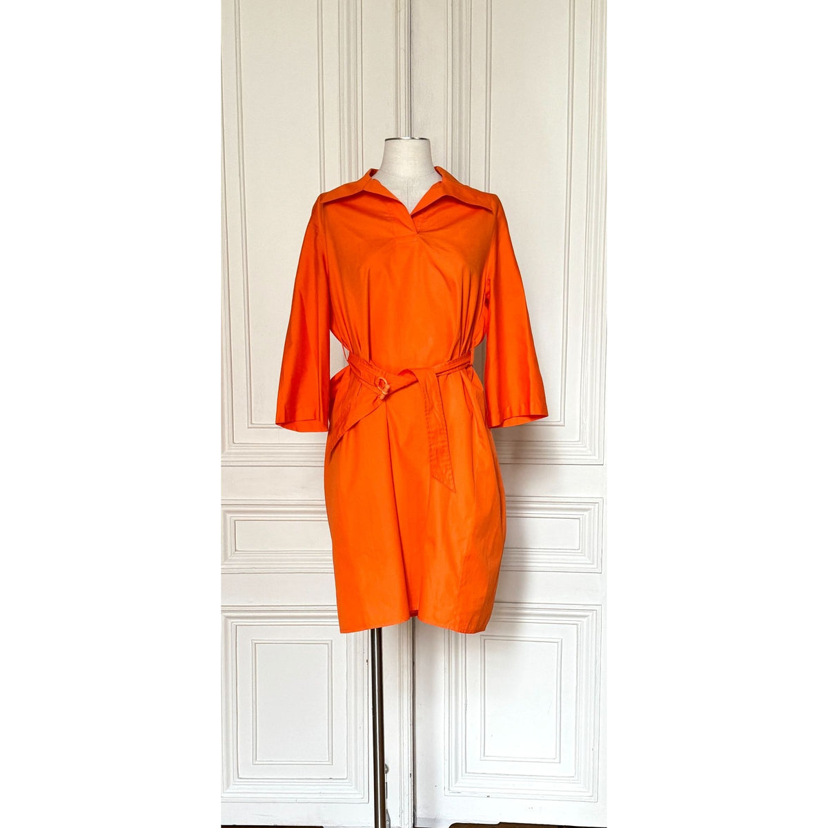 Hermes by Christophe Lemaire Orange Belted Cotton Dress