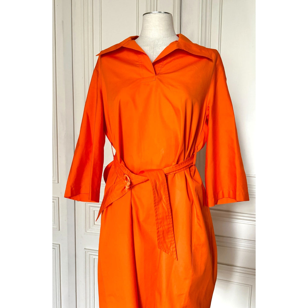 Hermes by Christophe Lemaire Orange Belted Cotton Dress