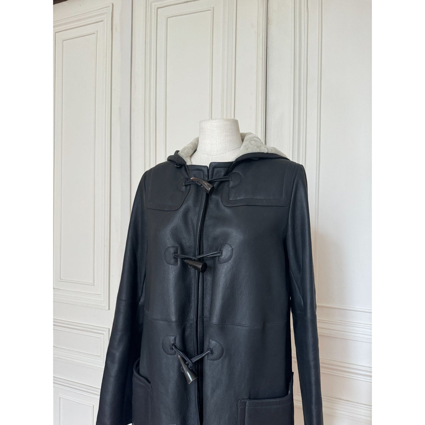 2012 Black Lambskin Fur Duffle Coat