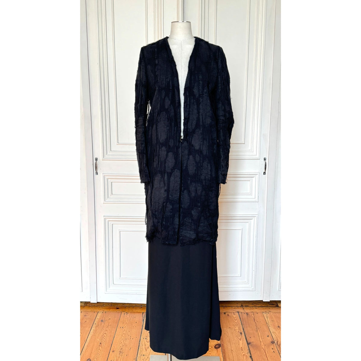 Black Textured Long Coat