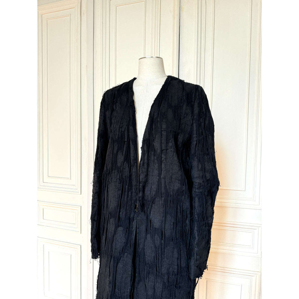 Black Textured Long Coat