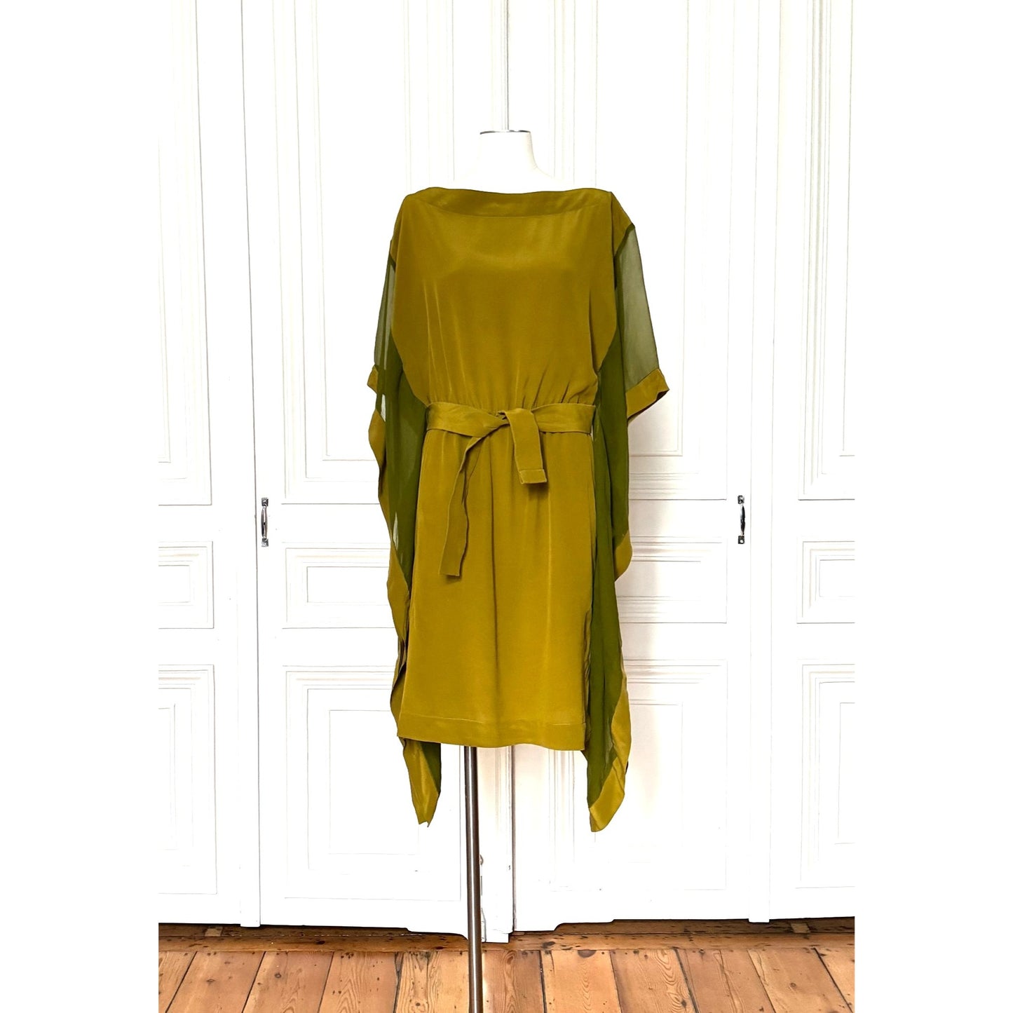 Jean Paul Gaultier Khaki Green Silk Draped Belted Dress