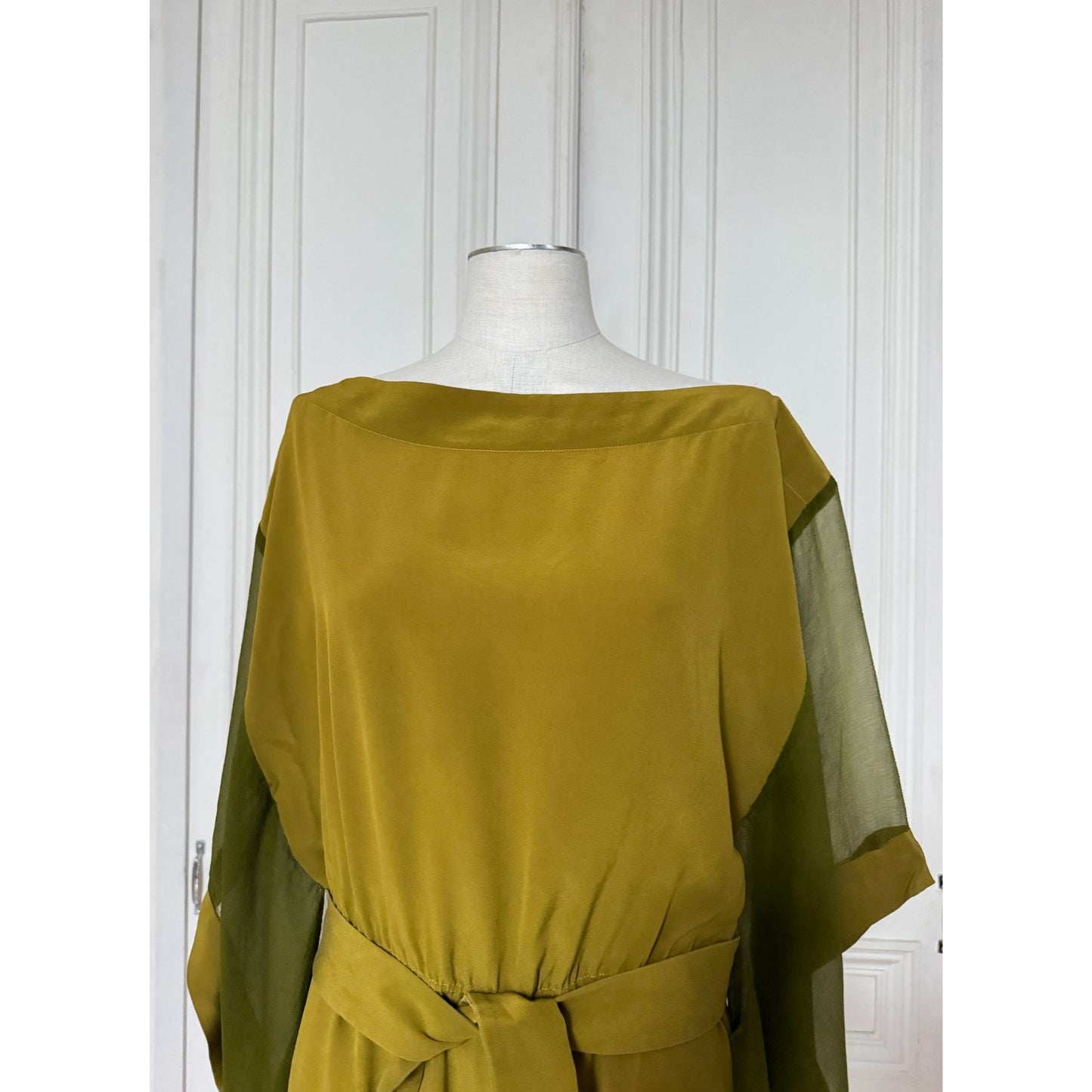 Jean Paul Gaultier Khaki Green Silk Draped Belted Dress