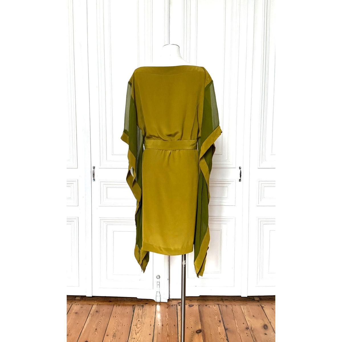 Jean Paul Gaultier Khaki Green Silk Draped Belted Dress