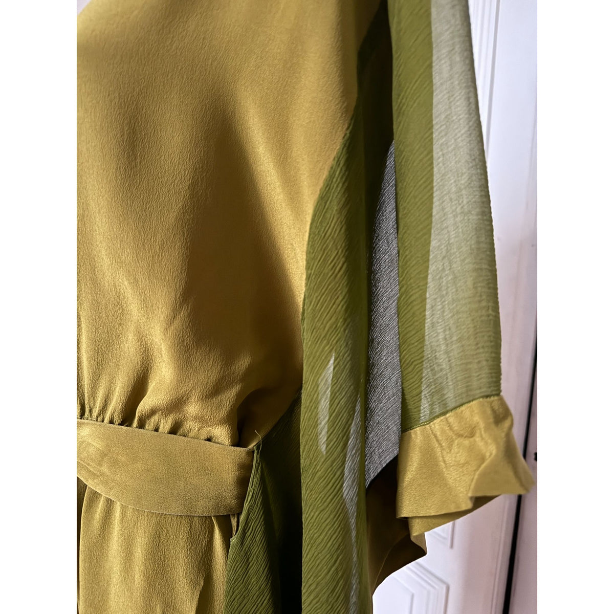 Jean Paul Gaultier Khaki Green Silk Draped Belted Dress