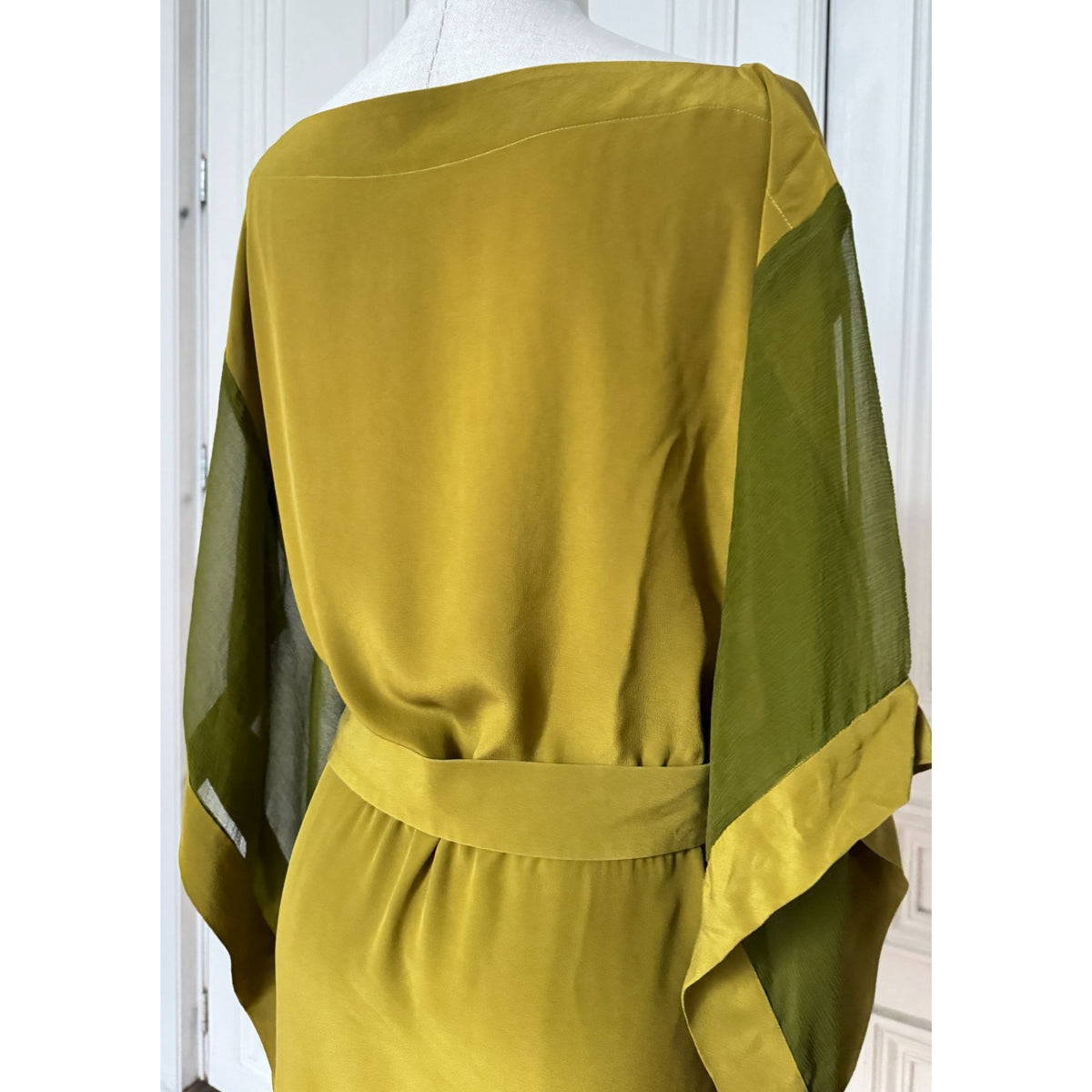 Jean Paul Gaultier Khaki Green Silk Draped Belted Dress