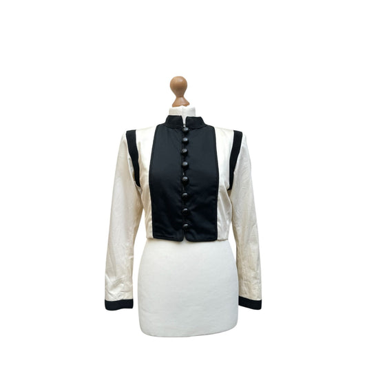 1990 Ecru & Black Military-Inspired Cotton Jacket
