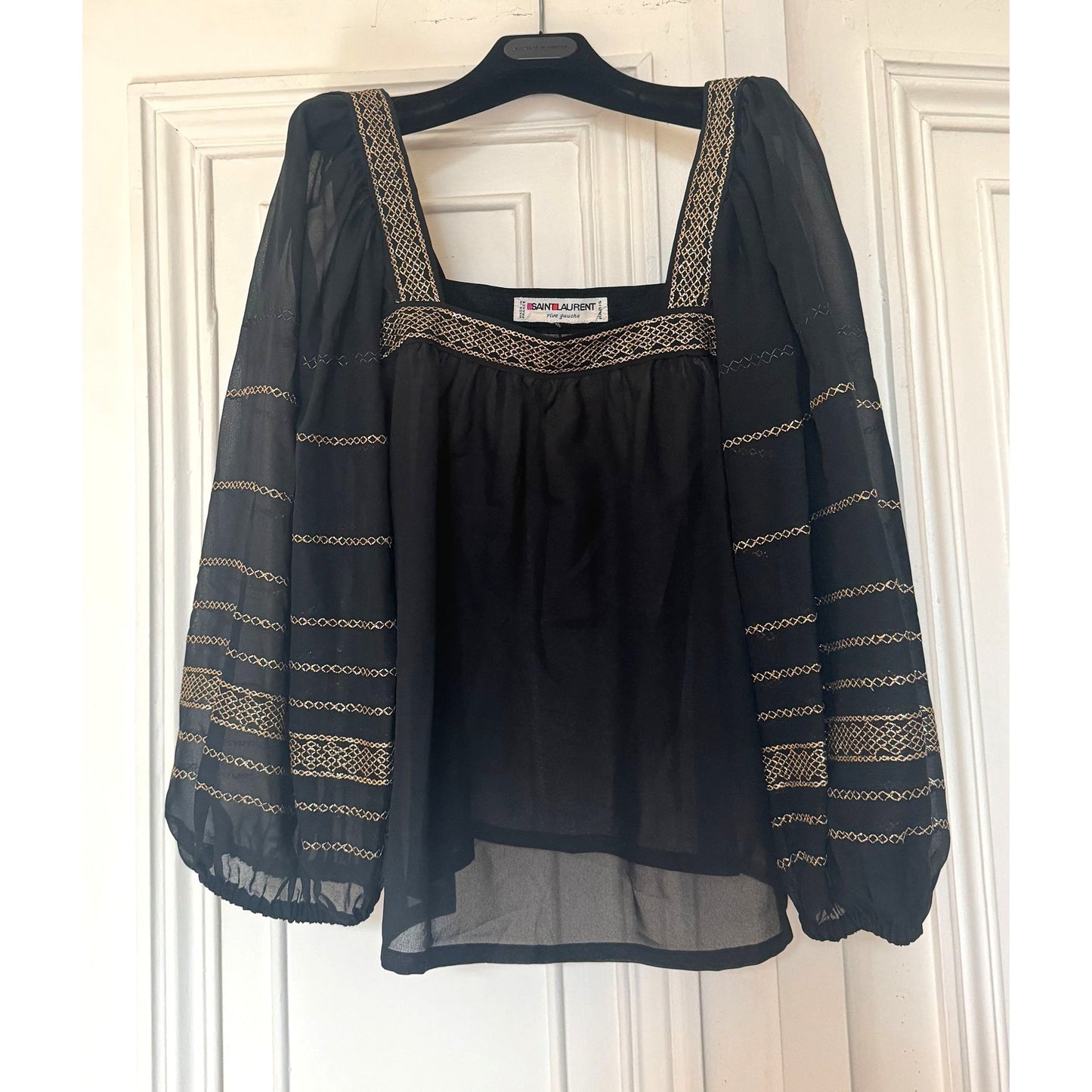 1977 Spanish Peasant Blouse – Black with Gold Embroidery 
