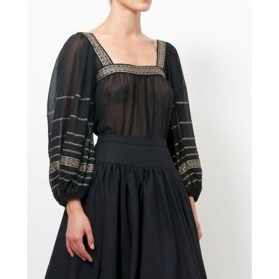 1977 Spanish Peasant Blouse – Black with Gold Embroidery 
