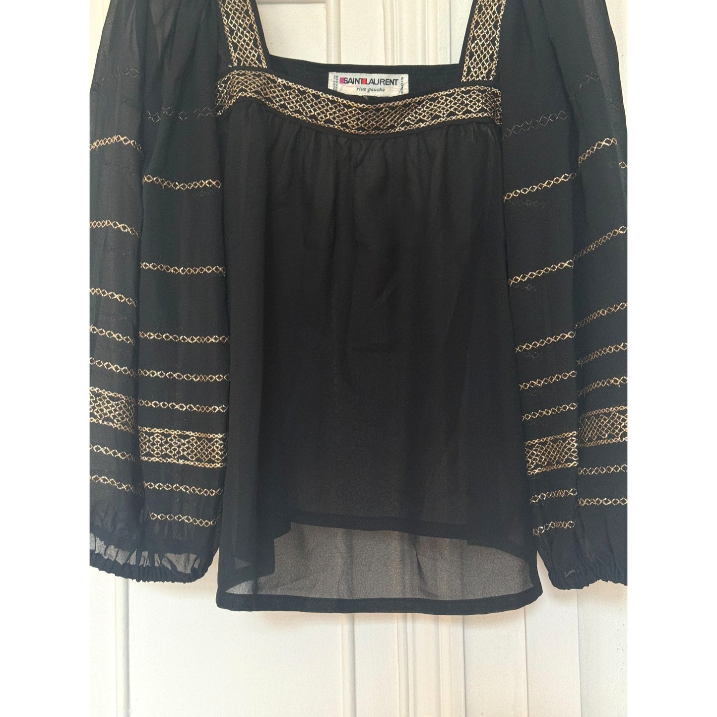 1977 Spanish Peasant Blouse – Black with Gold Embroidery 