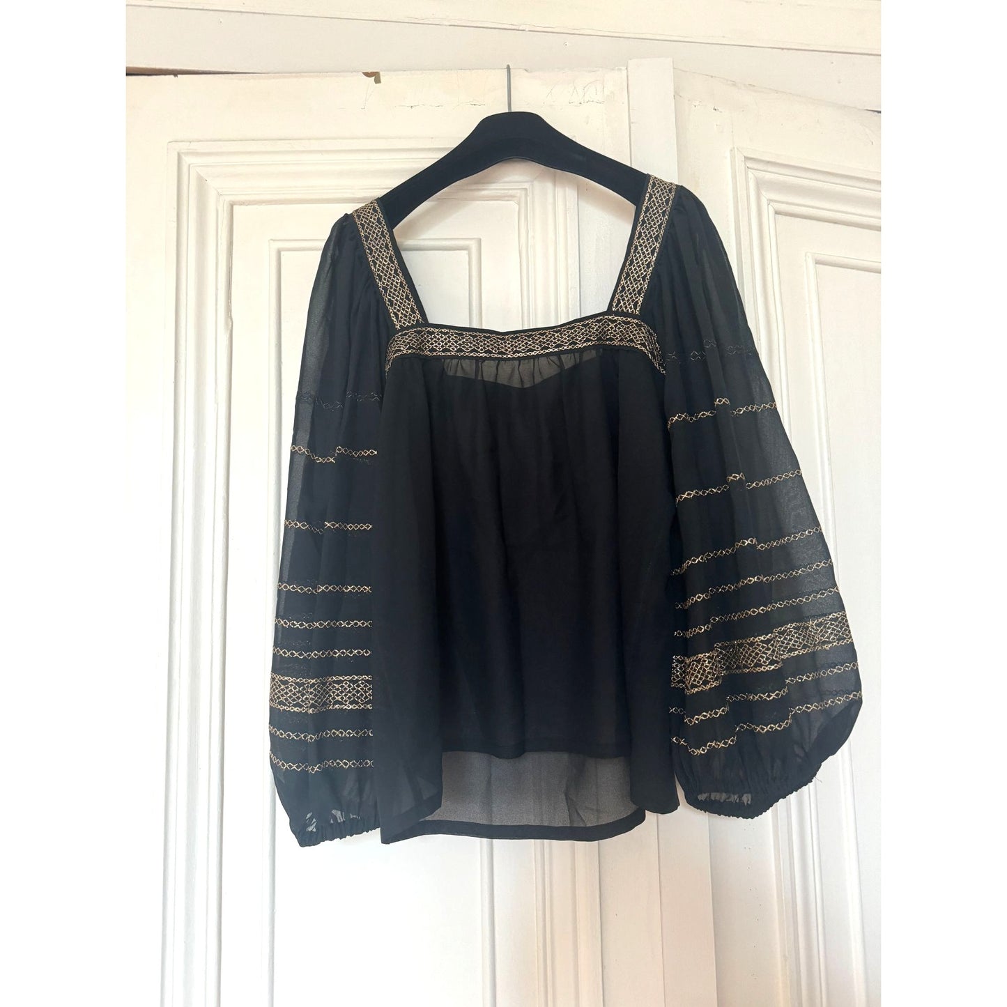 1977 Spanish Peasant Blouse – Black with Gold Embroidery 