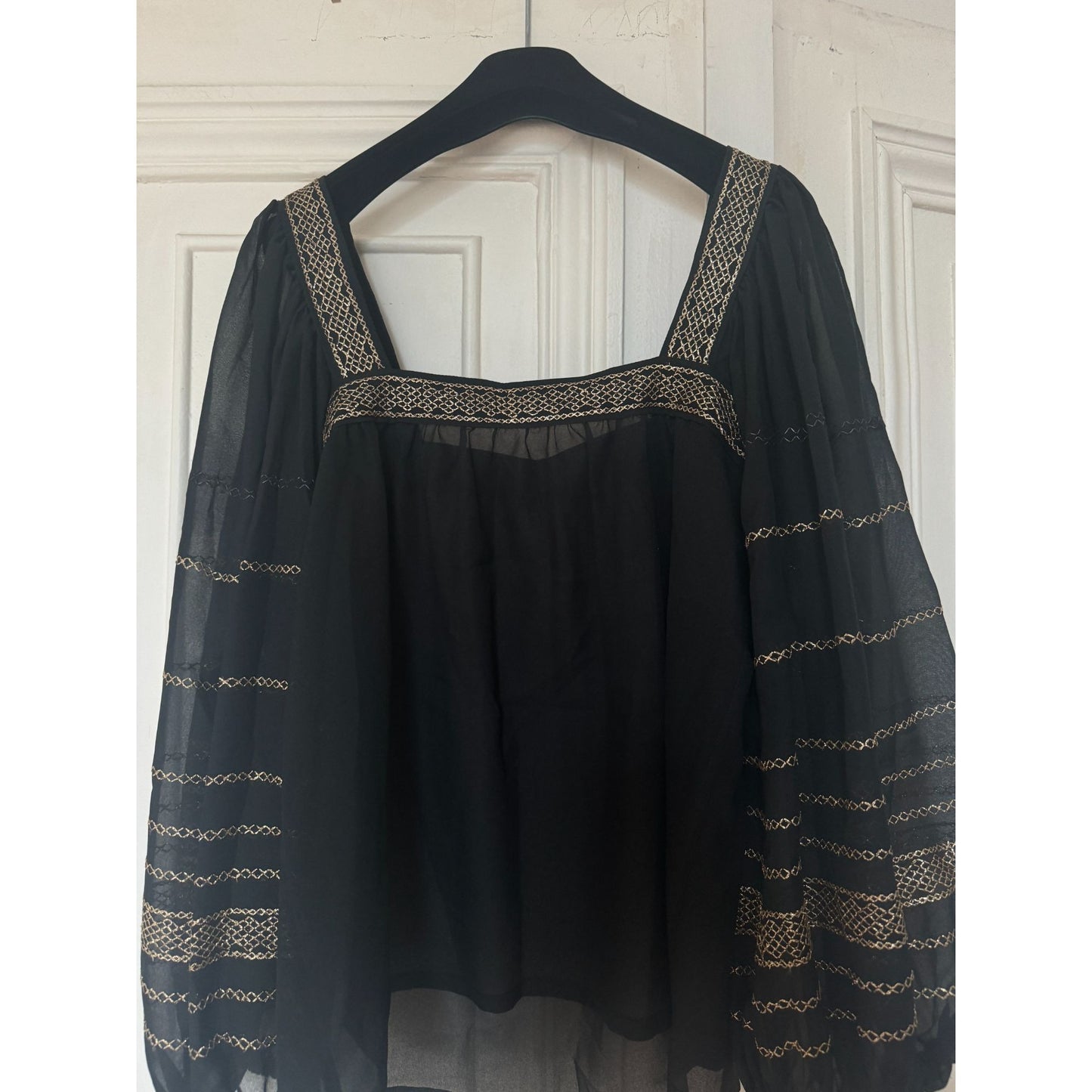 1977 Spanish Peasant Blouse – Black with Gold Embroidery 