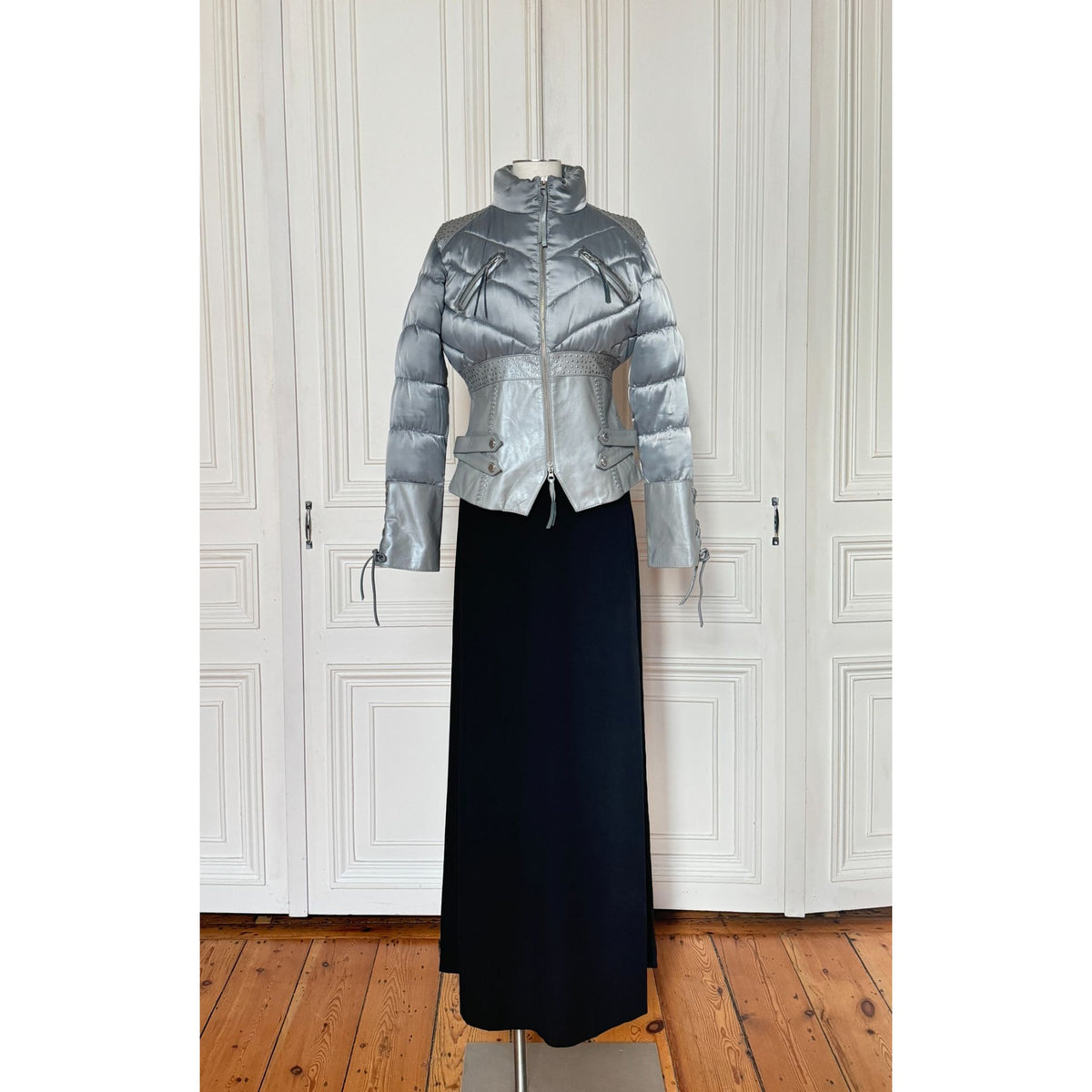 FW 2001 Silver Puffer Corset Leather Jacket