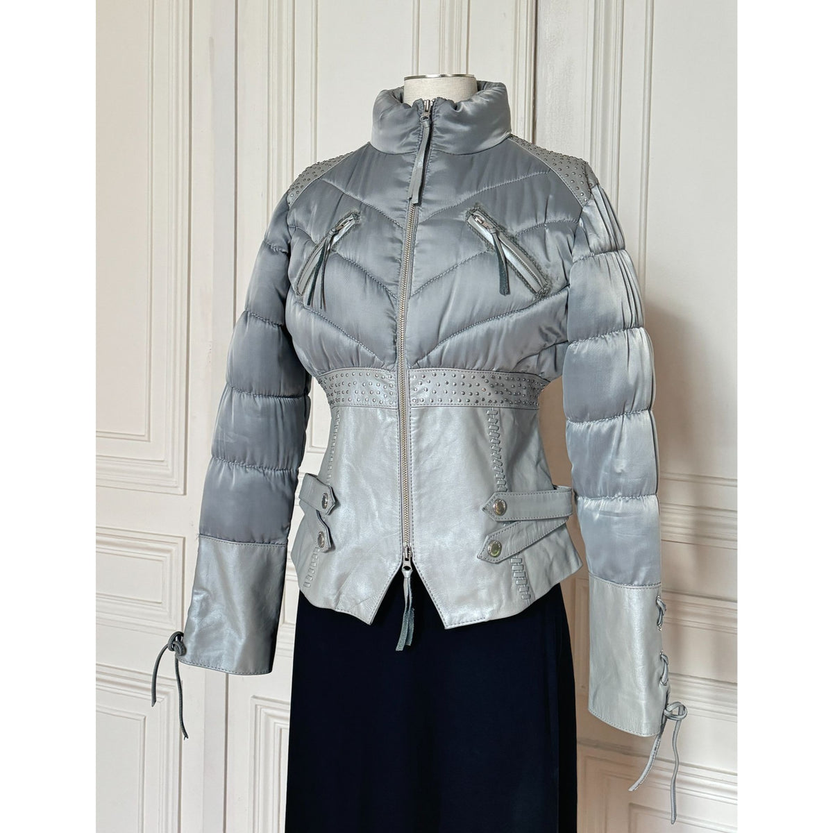 FW 2001 Silver Puffer Corset Leather Jacket