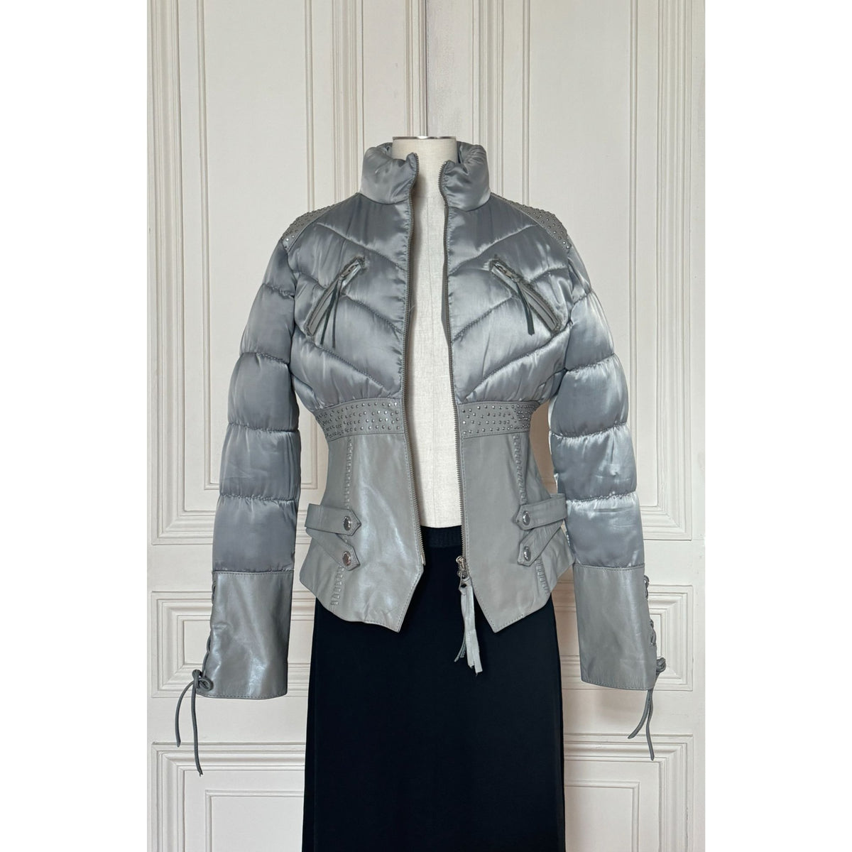 FW 2001 Silver Puffer Corset Leather Jacket