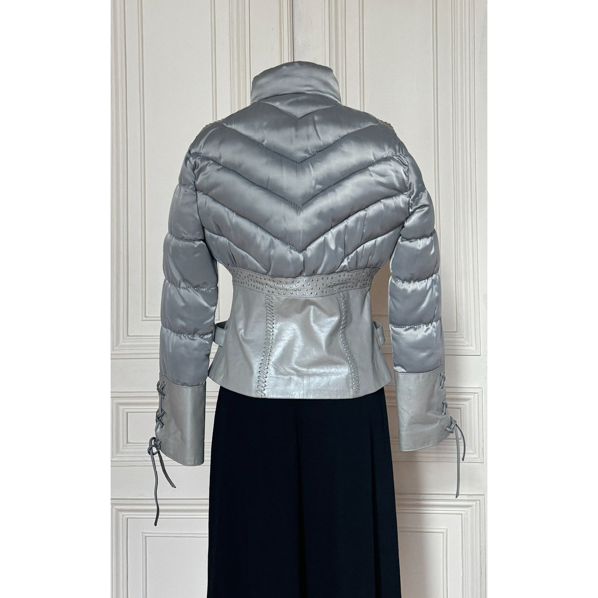 FW 2001 Silver Puffer Corset Leather Jacket